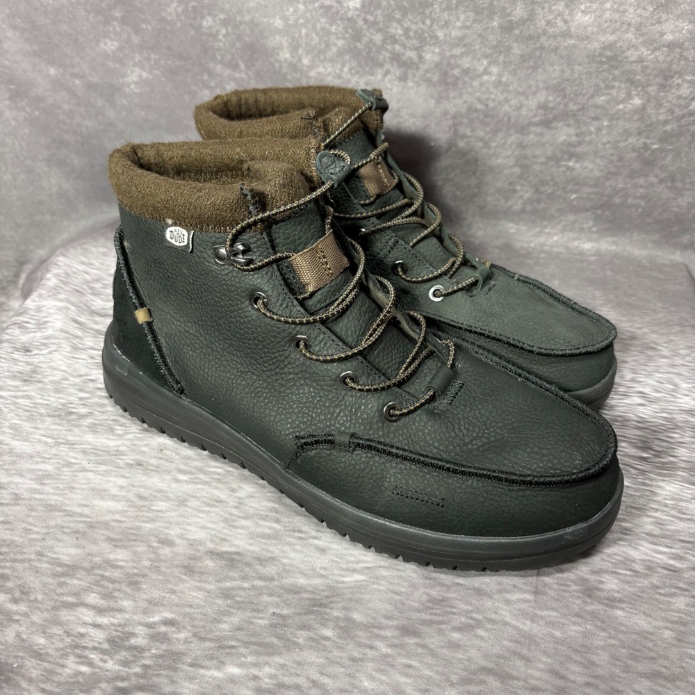 Hey Dude Bradley Boots Leather Black Mens Size 11 Moc Toe Lightweight Lace Up